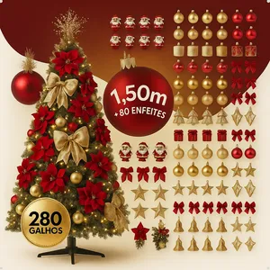 Árvore De Natal 1.50m Pinheiro Tradicional 200 Galhos Decorada +80 Enfeites